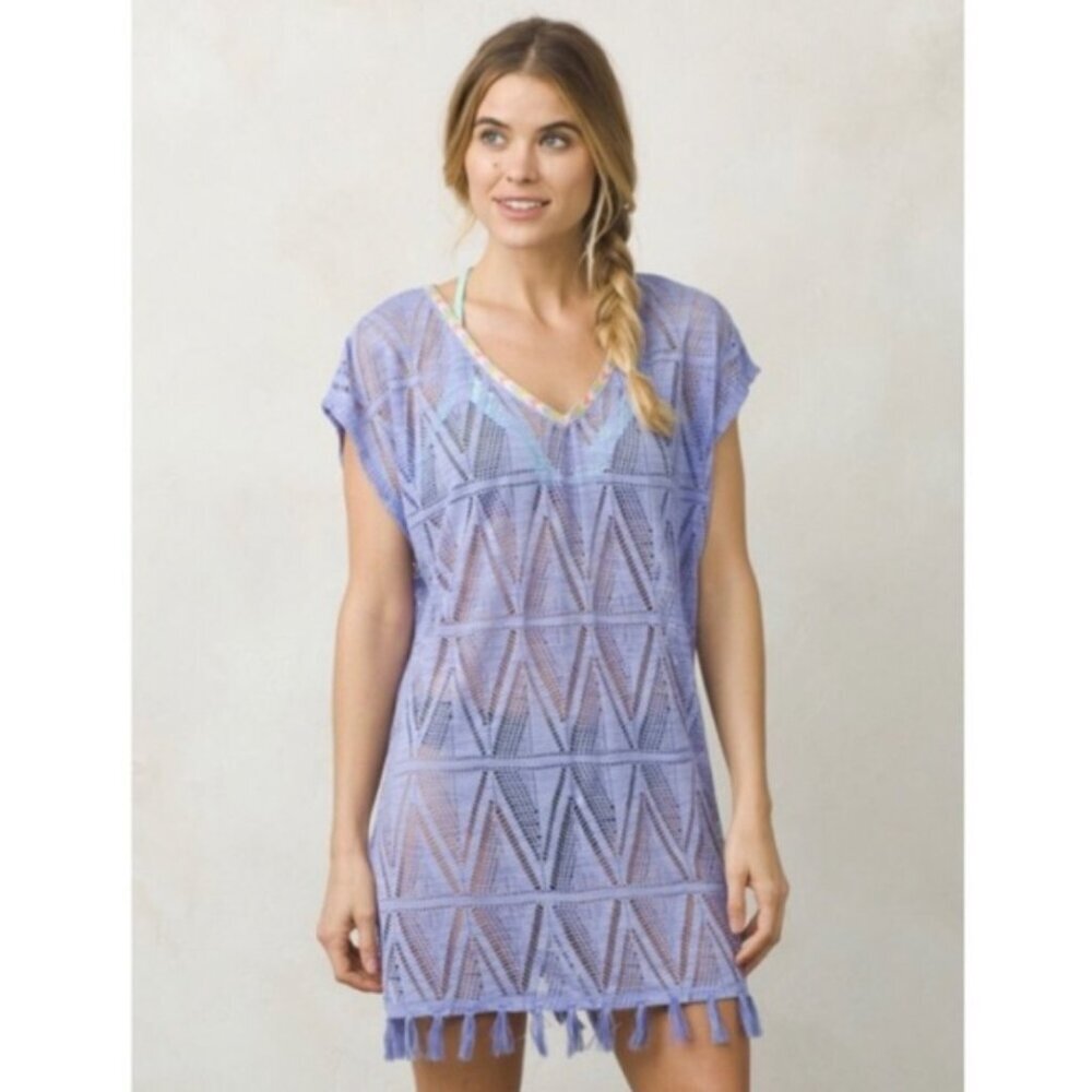 Prana Seabrooke‎ Tunic Swimwear Fringe Mesh Cover Up Caftan Aqua Teal (Size S) - Picture 13 of 13